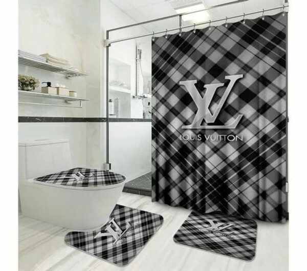 Louis Vuitton Lv Grey Bathroom Set Hypebeast Luxury Fashion Brand Bath Mat Home Decor