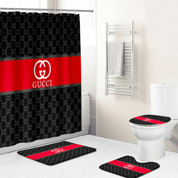 Gucci Black Red Bathroom Set Home Decor Hypebeast Luxury Fashion Brand Bath Mat