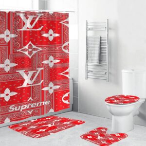 Louis Vuitton Lv Supreme Bathroom Set Home Decor Luxury Fashion Brand Bath Mat Hypebeast