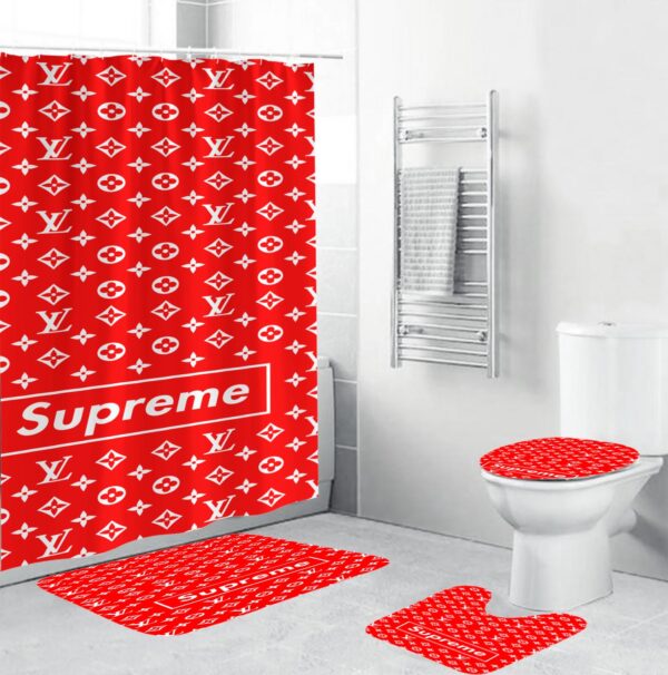 Louis Vuitton Lv Supreme Bathroom Set Home Decor Hypebeast Bath Mat Luxury Fashion Brand