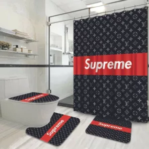 Louis Vuitton Supreme Bathroom Set Bath Mat Luxury Fashion Brand Hypebeast Home Decor