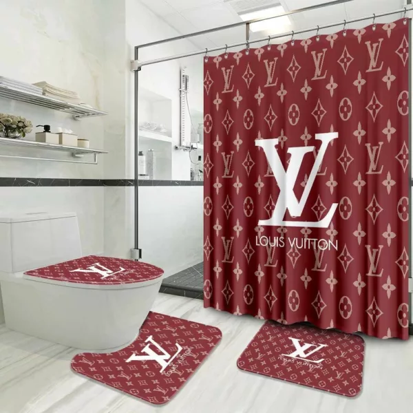 Louis Vuitton Red Preium Bathroom Set Home Decor Luxury Fashion Brand Bath Mat Hypebeast