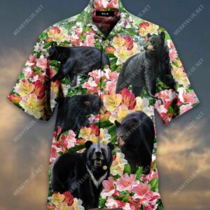 Black Bear Blossom Garden Hawaiian Shirt