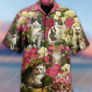 Cats In Peony Garden Hawaiian Shirt