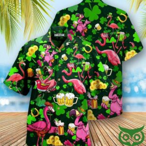 Flamingos Drink Beer Patricks Day Pattern Edition Hawaiian Shirt