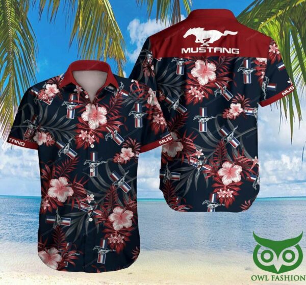 Ford Mustang Floral Dark Red Hawaiian Shirt