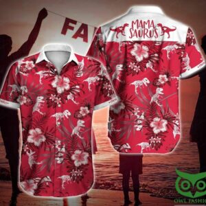 Mamasaurus Book Red Floral Tropical Hawaiian Shirt