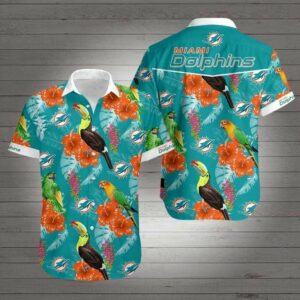 Miami Dolphins Parrots And Toucans Hawaiian Shirt