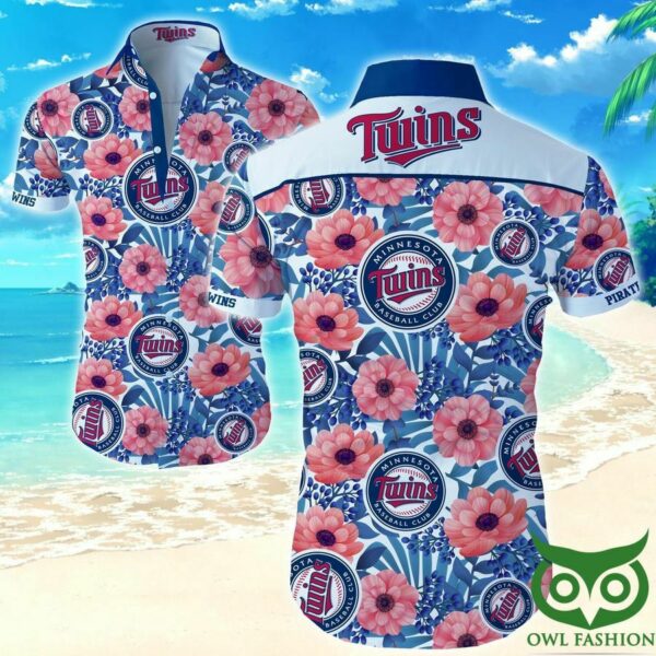 Minnesota Twins Light Blue And Pink Flowers Hawaiian Shirt