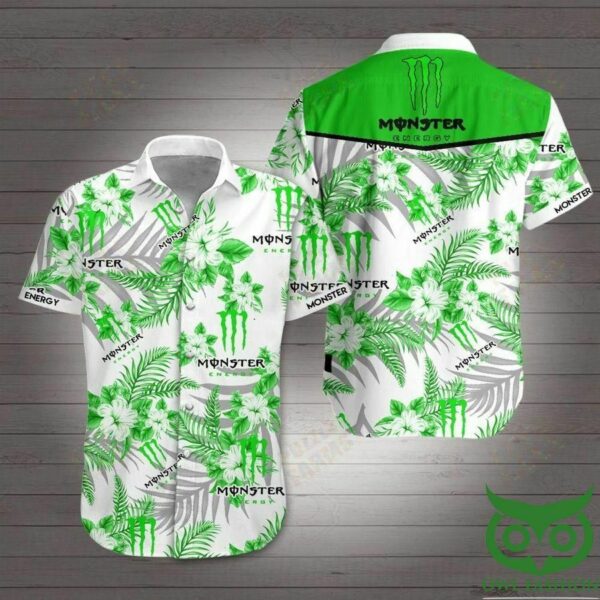 Monster Energy Green Floral White Hawaiian Shirt