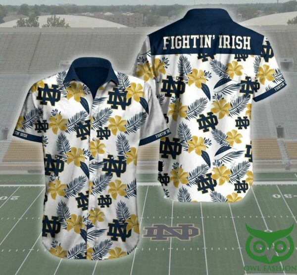 Notre Dame Fighting Irish Yellow And Dark Blue Hawaiian Shirt