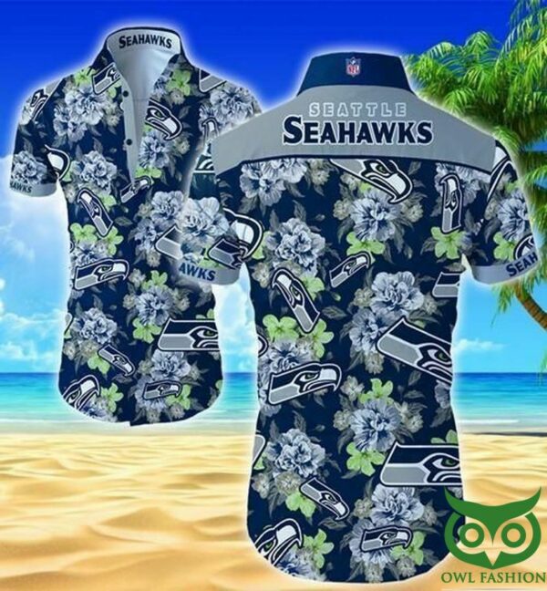 Seattle Seahawks Floral Dark Blue And Gray Hawaiian Shirt