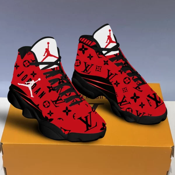 Louis Vuitton Black Red LV Air Jordan 13 Trending Fashion Shoes Luxury Sneakers