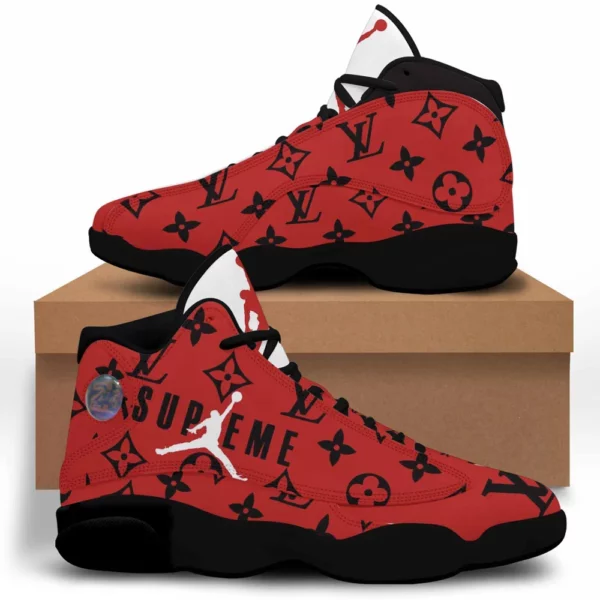 Louis Vuitton Supreme Red LV  Air Jordan 13 Trending Fashion Sneakers Shoes Luxury