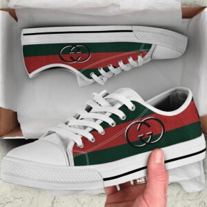 Gucci white stripe low top canvas shoes sneakers