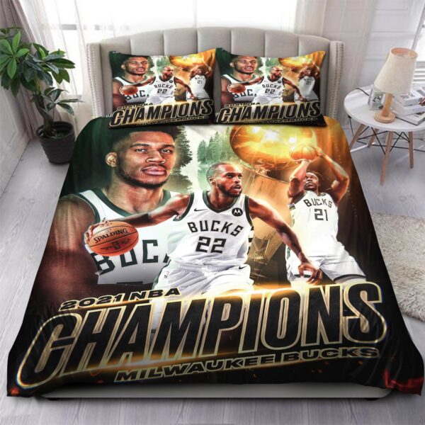 Milwaukee Bucks 2021 Nba Champions 05 Logo Type 1237 Bedding Sets Sporty Bedroom Home Decor