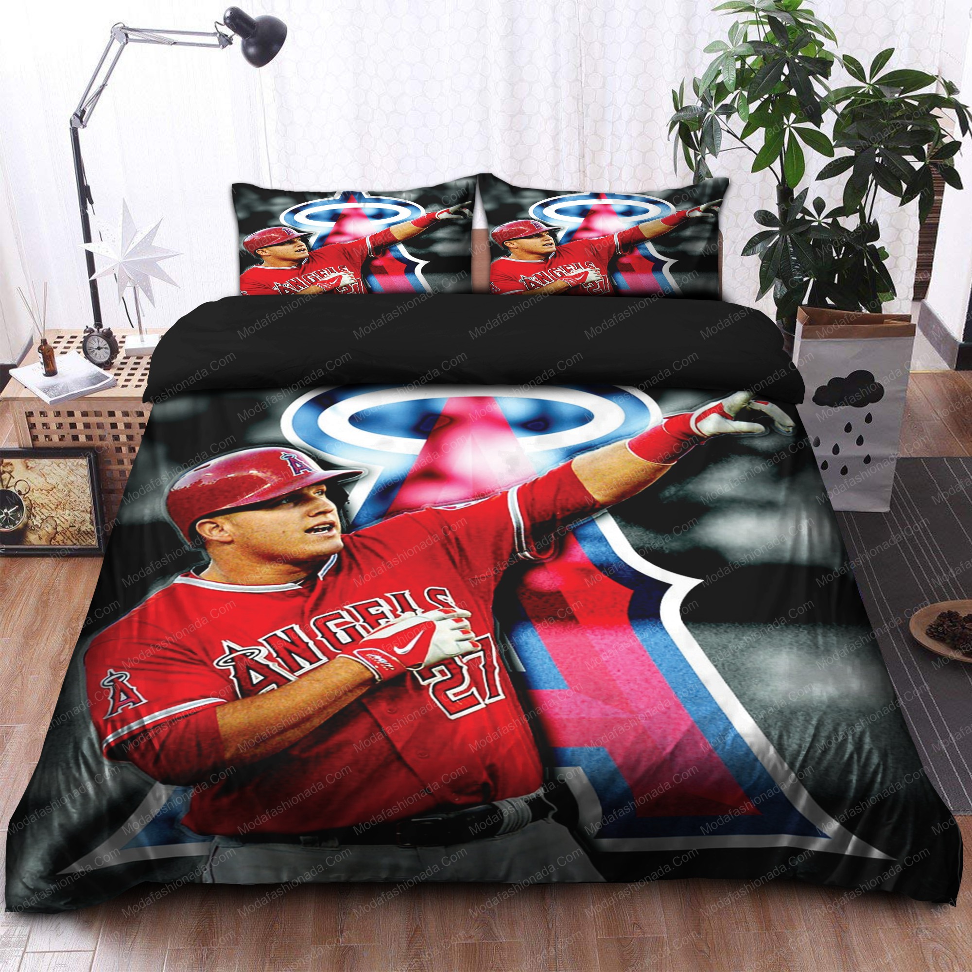 Mike Trout Los Angeles Angels Mlb Logo Type 1454 Bedding Sets Sporty Bedroom Home Decor