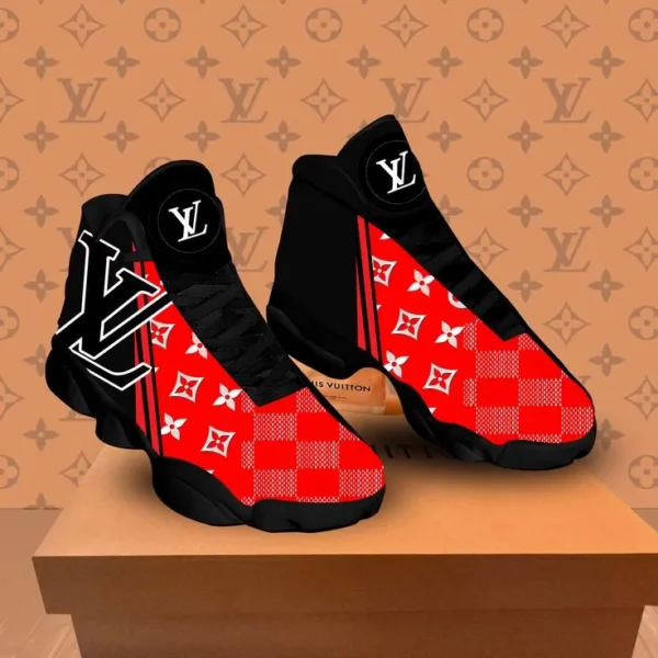 Louis Vuitton Black Red LV Air Jordan 13 Luxury Fashion Sneakers Trending Shoes