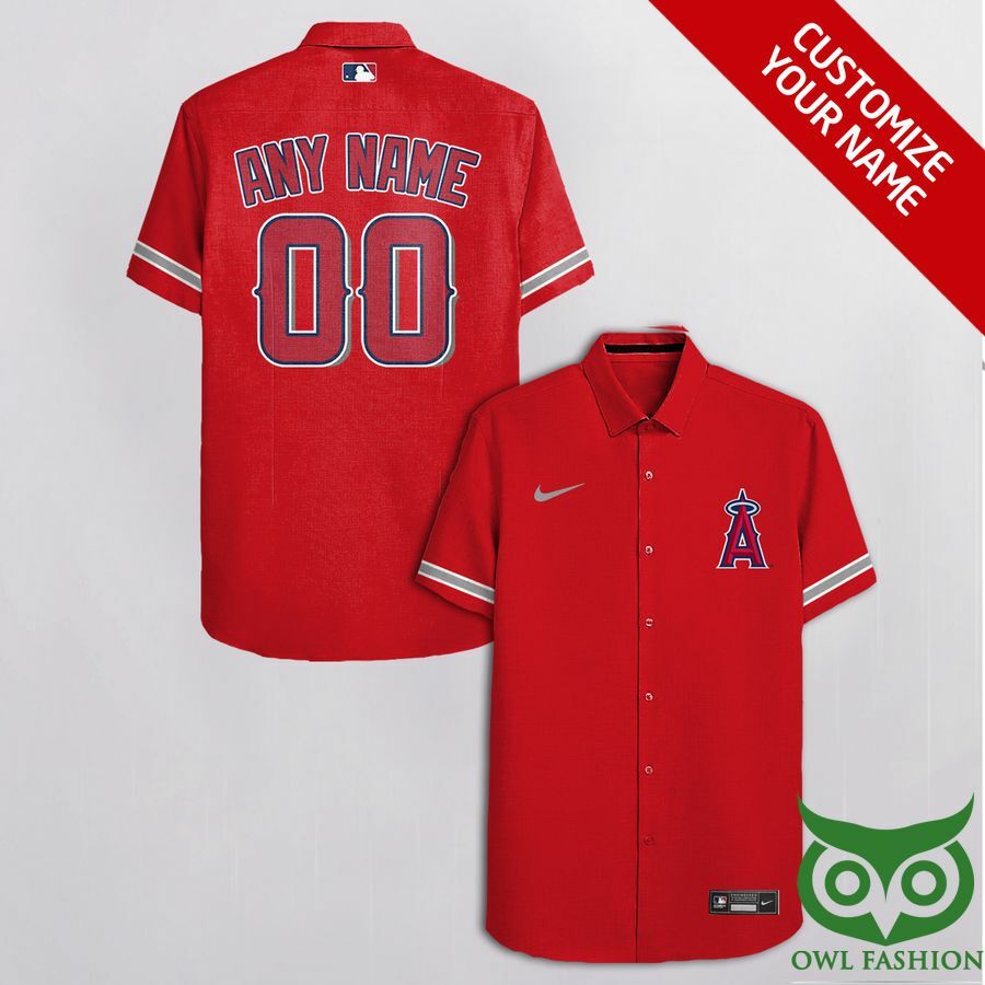 Customized Los Angeles Angels Red With Gray Hawaiian Shirt