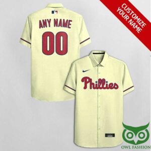 Customized Philadelphia Phillies Beige With Dark Blue Hawaiian Shirt