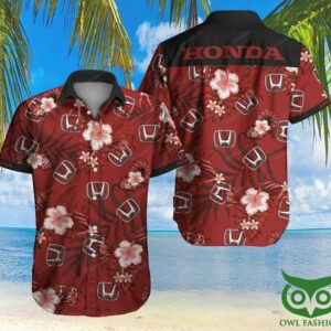 Honda Motor Dark Red Floral Tropical Hawaiian Shirt