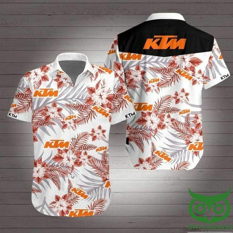 Ktm Racing White And Red Pink Flowers Hawaiian Shirt