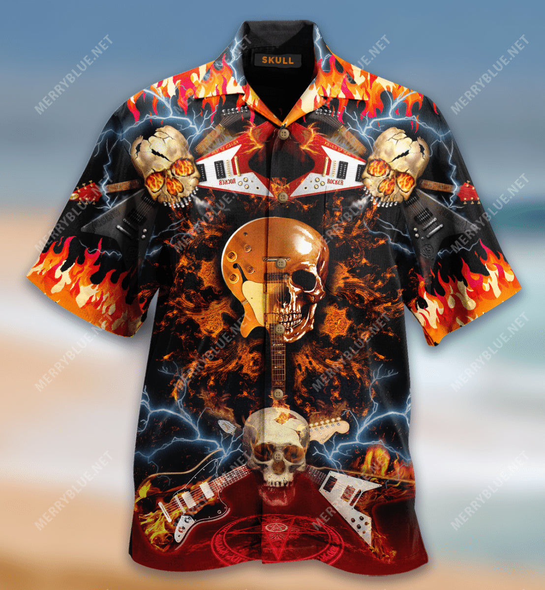 Skull Rock N Roll Hawaiian Shirt Beach Outfit Summer