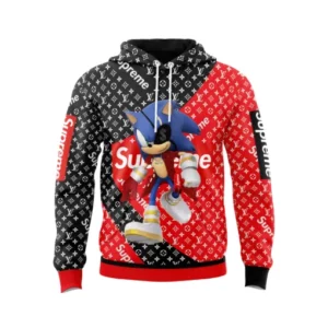 Louis Vuitton Supreme Sonic Red Black Type 583 Luxury Hoodie Fashion Brand Outfit