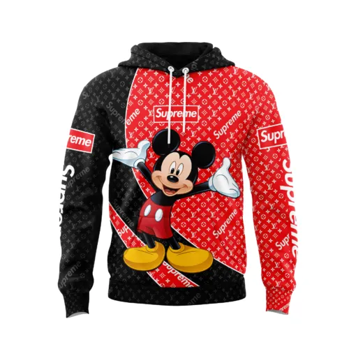 Louis Vuitton Supreme Mickey Mouse Red Black Type 578 Hoodie Fashion Brand Outfit Luxury