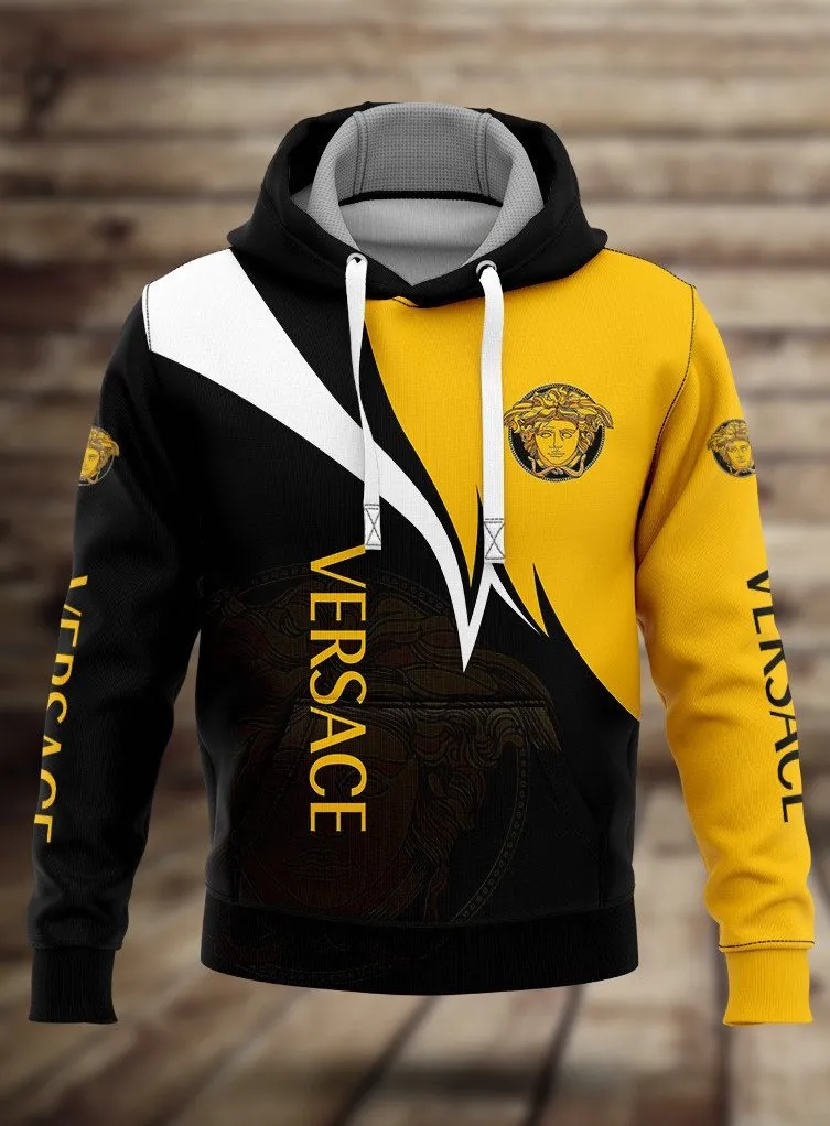 Versace Black White Yellow Type 439 Hoodie Outfit Fashion Brand Luxury