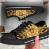 Versace Black Gold Medusa Low Top Canvas Shoes Luxury Brand