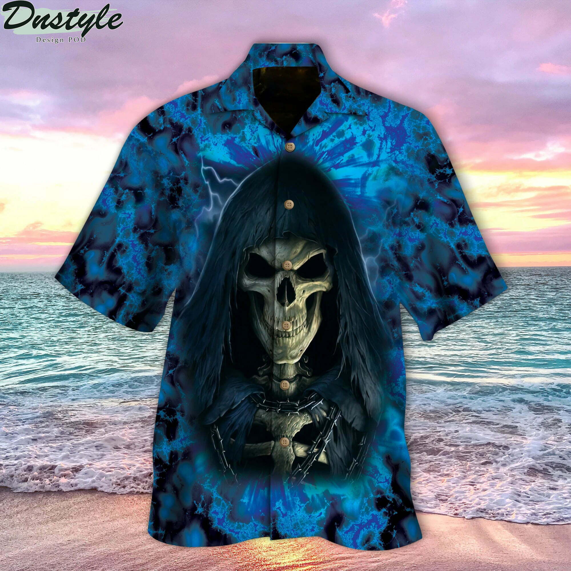 Blue Skull Hawaiian Shirt Beach Outfit Summer