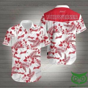 Budweiser Beer White And Red Flowers Hawaiian Shirt