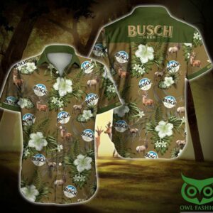 Busch Beer Deer Floral Brown And Green Hawaiian Shirt