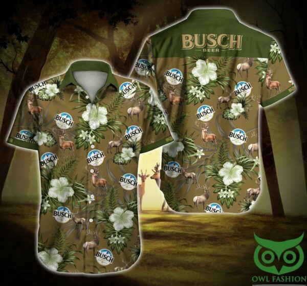 Busch Beer Deer Floral Brown And Green Hawaiian Shirt