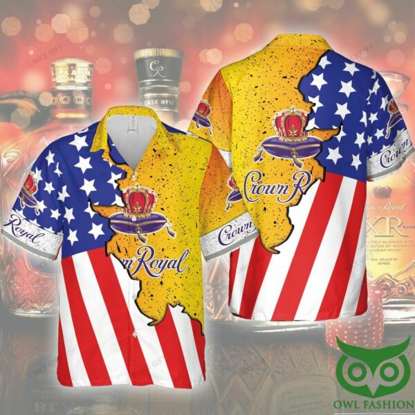 Crown Royal America Flag Yelllow Hawaiian Shirt