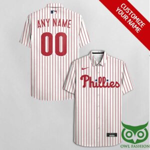 Customized Philadelphia Phillies White With Multiple Red Stripes Hawaiian Shirt