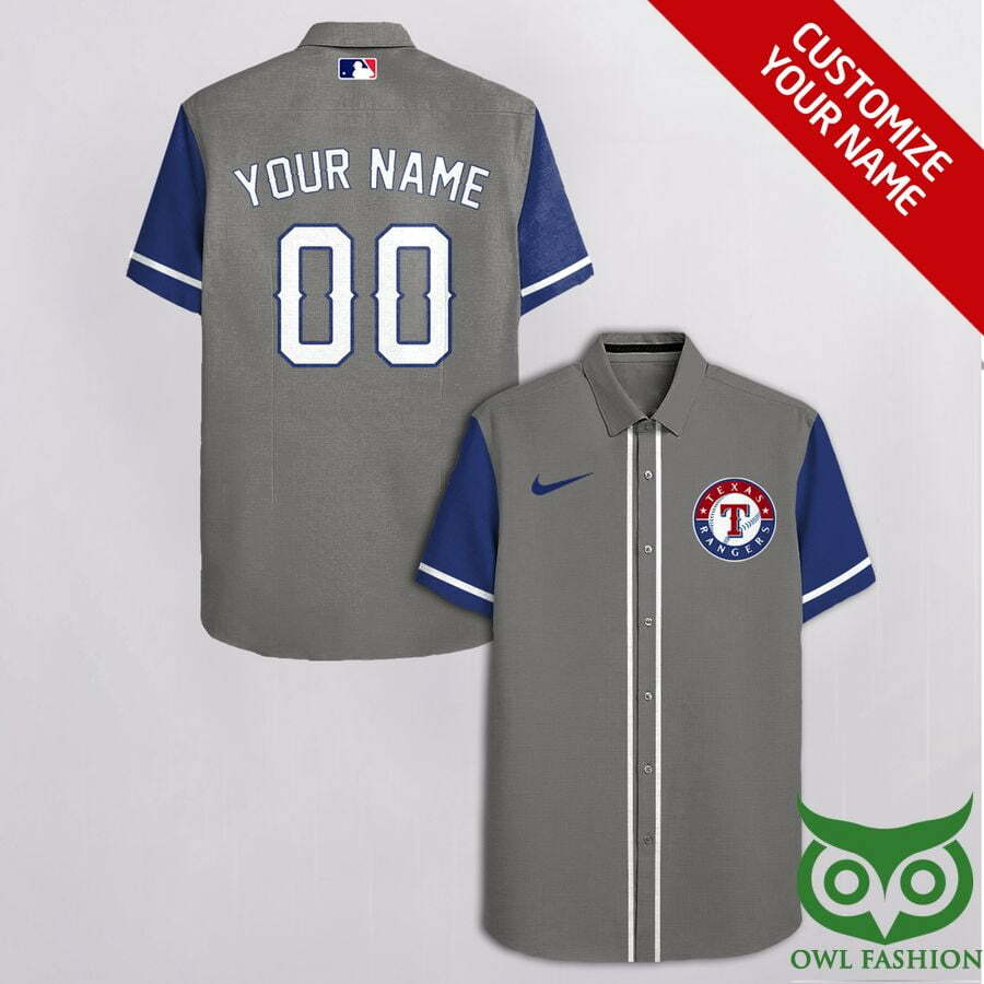 Customized Texas Rangers Gray With Blue And S Hawaiian Shirt