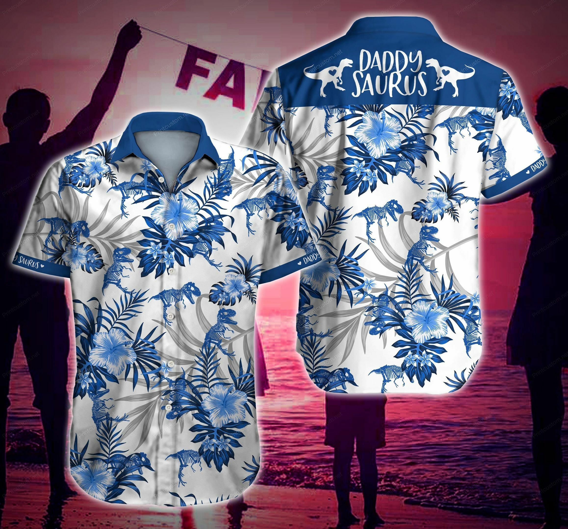 Daddysaurus Floral White Hawaiian Shirt