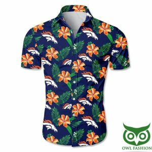 Denver Broncos Dark Blue Orange Flowers Hawaiian Shirt