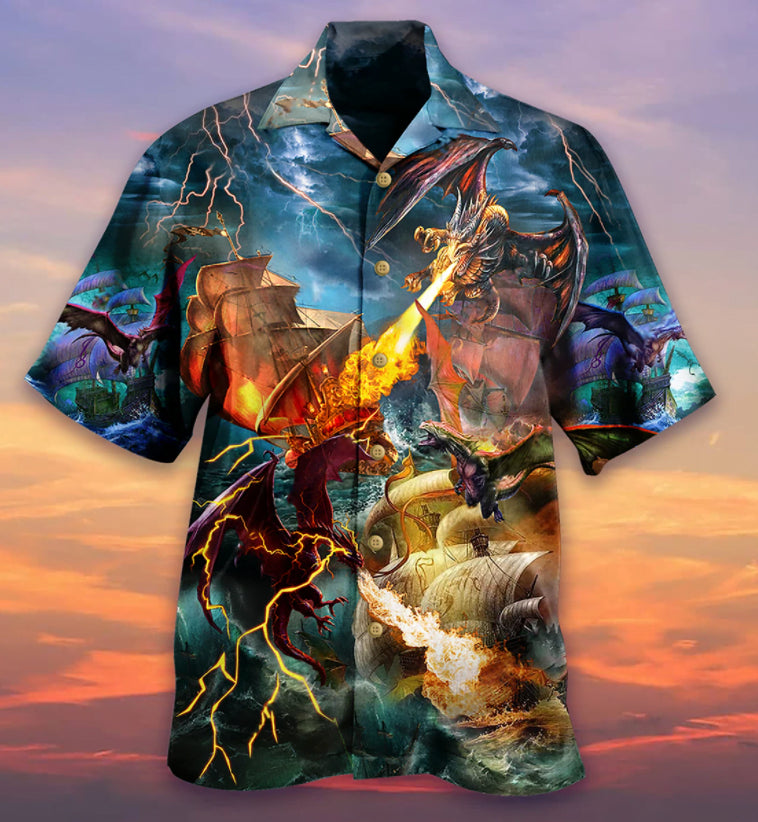 Dragon Fire Ship Boat Hawaiian Shirt