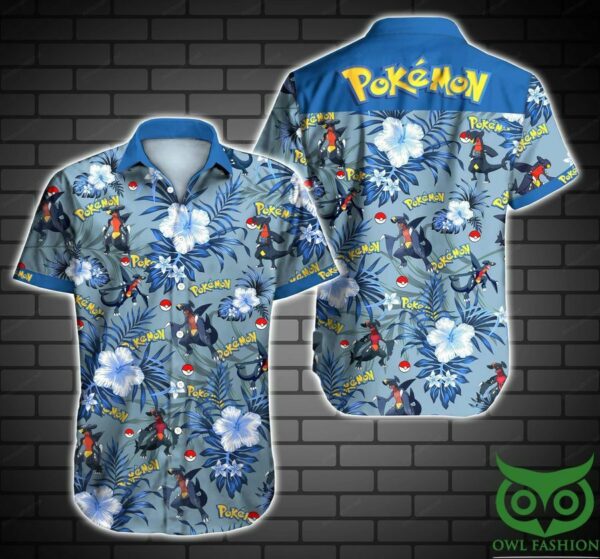 Garchomp Pokemon Blue Floral Tropical Hawaiian Shirt