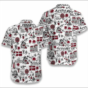 I Love Denmark Doodle Hawaiian Shirt