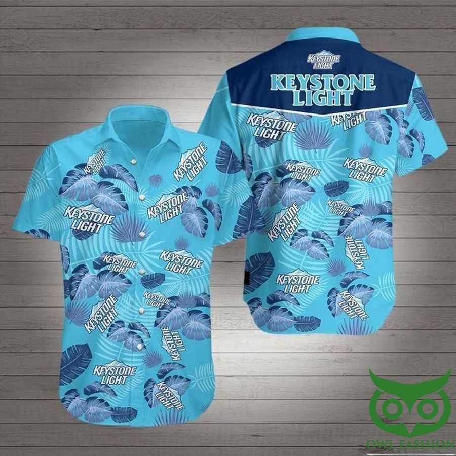 Keystone Light Beer Blue Leaves Hawaiian Shirt