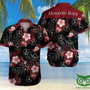 Mercedes Benz Floral Dark Red And Black Hawaiian Shirt