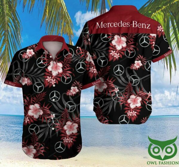 Mercedes Benz Floral Dark Red And Black Hawaiian Shirt