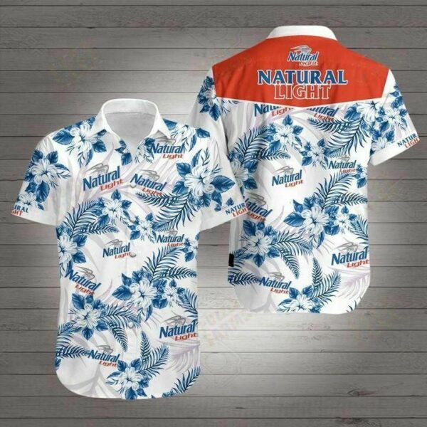 Natural Light Beer Floral Hawaiian Shirt