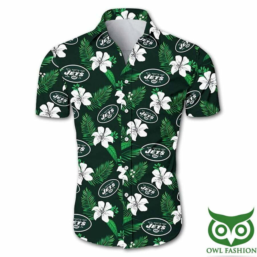 New York Jets Tropical White Green Flower Hawaiian Shirt