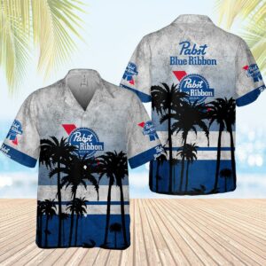 Pabst Blue Ribbon Palm Tree Hawaiian Shirt