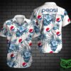 Pepsi With Blue Floral White Hawaiian Shirt